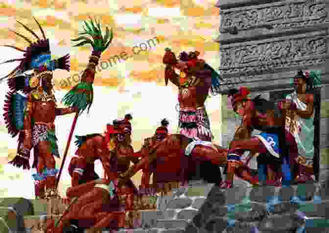 Aztec Priest Performing Ritual Sacrifice Before A Towering Pyramid Religions Of Mesoamerica Richard Dotts