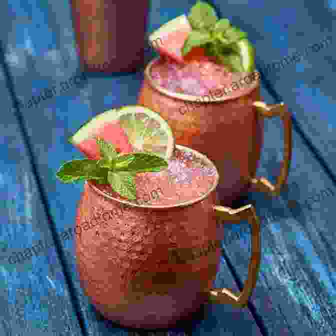 Copper Mug Filled With Vibrant Watermelon Moscow Mule Garnished With A Lime Wedge Hello 300 Watermelon Recipes: Best Watermelon Cookbook Ever For Beginners Summer Salads Cookbook Vodka Cocktail Recipes Frozen Cocktail Recipe Smoothie Bowl Cucumber Salad Recipe 1