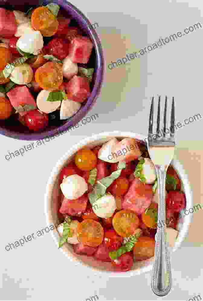 Elegant Watermelon Caprese Salad Featuring Juicy Watermelon, Ripe Tomatoes, And Fresh Mozzarella Hello 300 Watermelon Recipes: Best Watermelon Cookbook Ever For Beginners Summer Salads Cookbook Vodka Cocktail Recipes Frozen Cocktail Recipe Smoothie Bowl Cucumber Salad Recipe 1